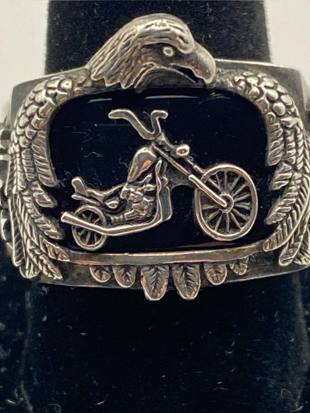 925, Sterling Silver Bradford Exchange Eagle Motorcycle Ring Size 11 Ride Hard